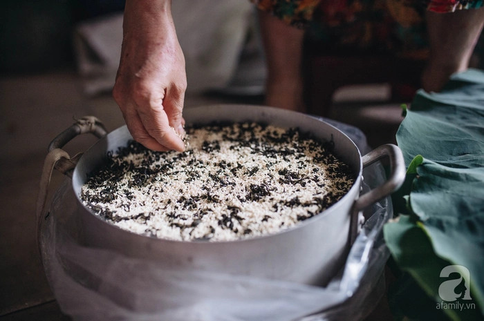 Công đoạn ướp trà bằng gạo sen.