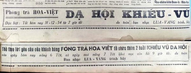 Quảng cáo phòng trà Hoa Việt cuối năm 1954